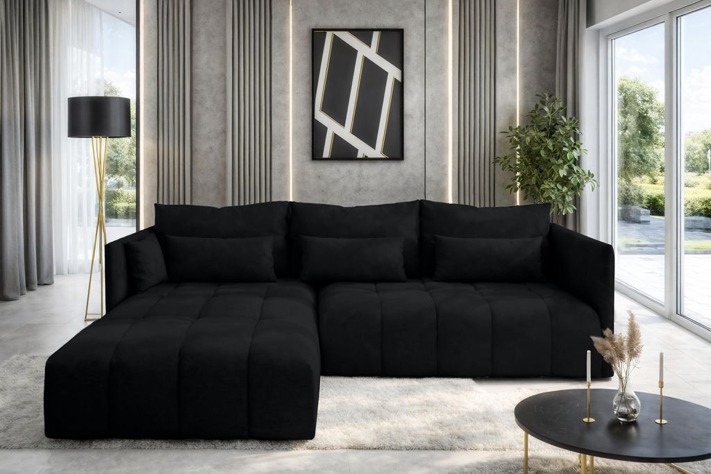 AX LIVING Ecksofa Schwarz Eckcouch mit Schlaffunktion Cosmova 248 cm