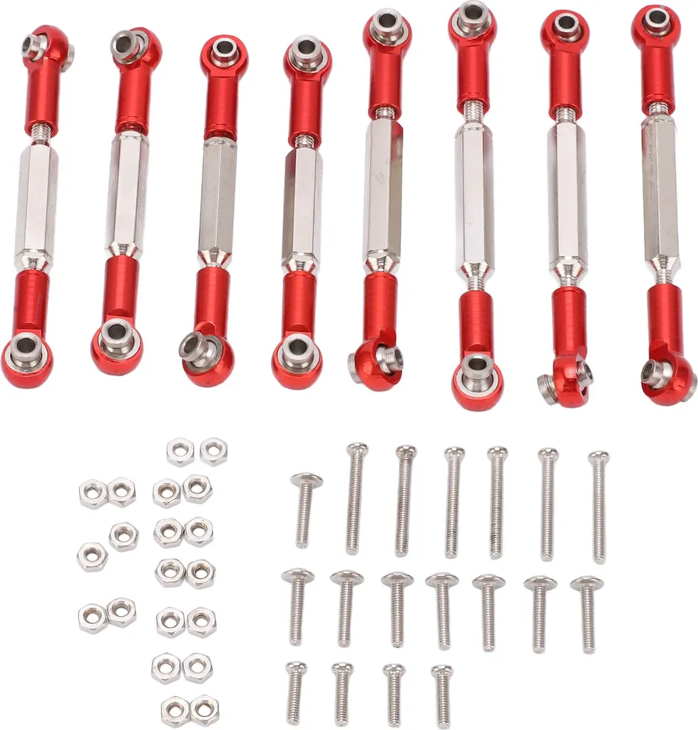 Set 8 Tiranti Sterzo Metallo WPL C14 C24 MN D90 Red - Upgrade Alluminio