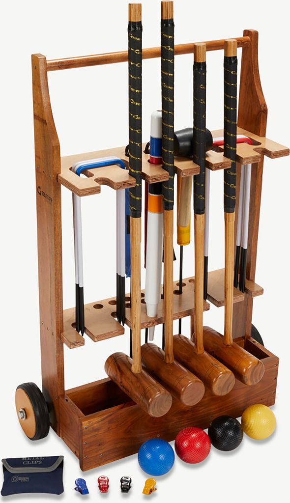 Ubergames - Pro Croquet-Set - Englisches Gartenspiel - 4 Personen - Hartholzschlägel - Plastikbälle - Trolley