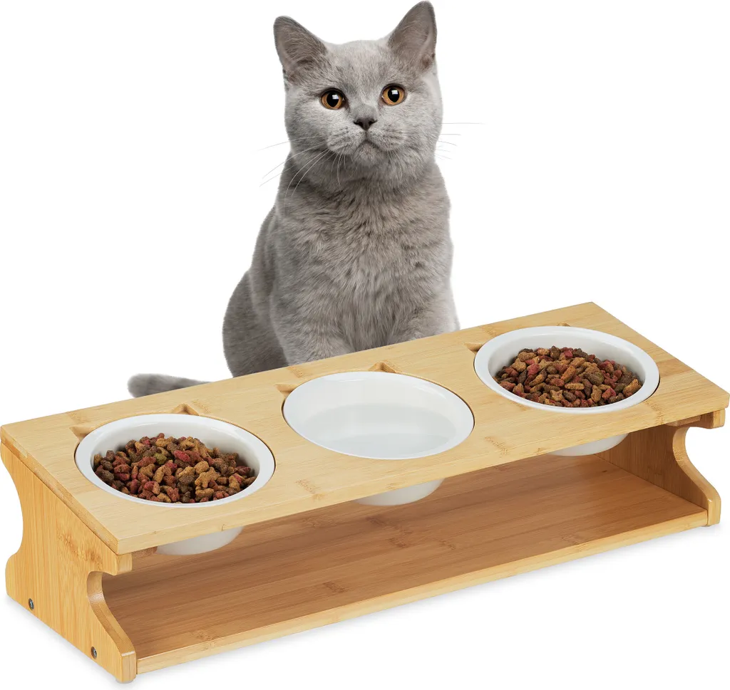 Bar à chats avec 3 gamelles surélevées pour nourriture et eau fraîche