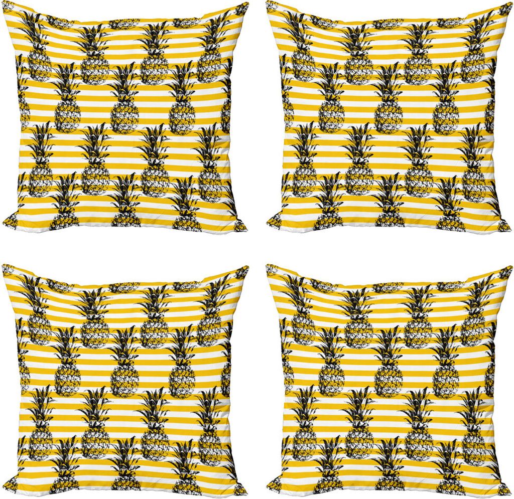 ABAKUHAUS Grunge Kissenbezug Set (4 Stück), Retro gestreifte Weinlese, Moderner Doppelseitiger Digitaldruck, 50 cm x 50 cm, Schwarz und Gelb Erde