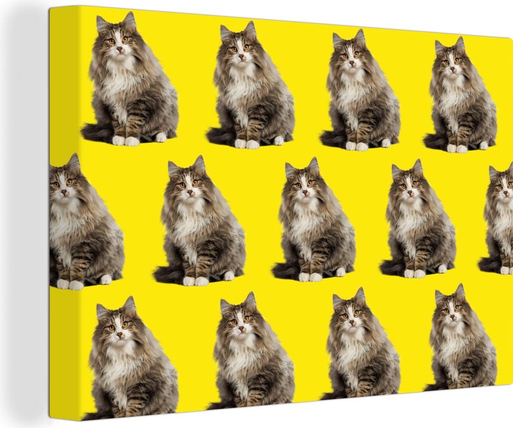 OneMillionCanvasses - Leinwandbilder - 140x90 cm, Katze - Muster - Gelb, Wandbilder Kunstdruck Wanddekoration