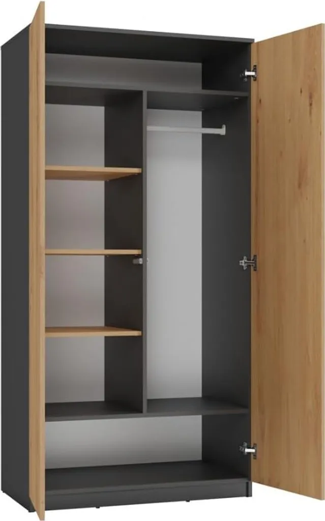 Armoire bicolore anthracite et chêne 6 tablettes modulables