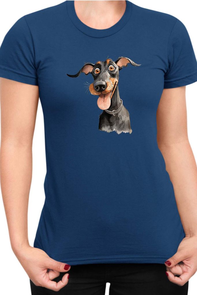 Damen T-Shirt Funny Dogs Breeds Doberman Dog Breed, Lady XS / Dunkelblau