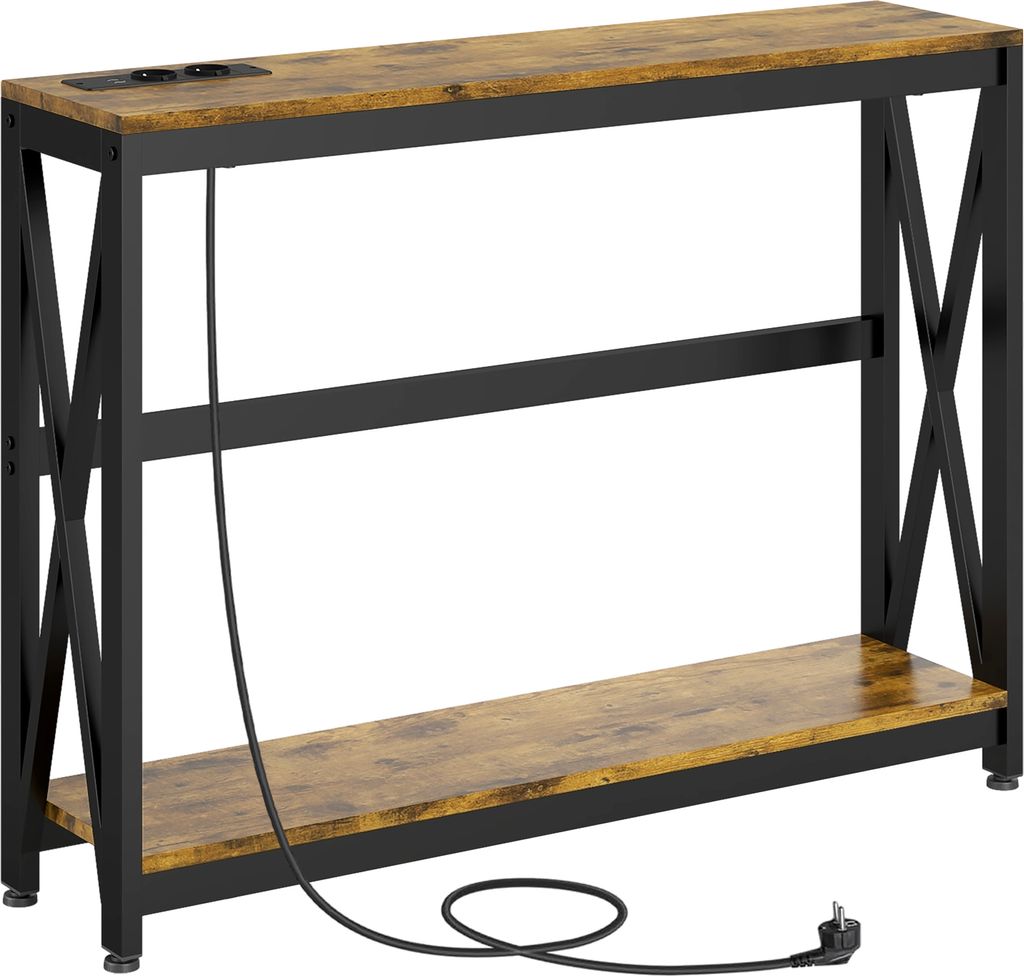 HOMCOM Industrie-Konsolentisch, 2-stufiger Eingangstisch mit 2 USB-Ladestationen und Stahlrahmen, Flurm?bel fš¹r Wohnzimmer, Flur, 100 x 24 x 75 ...