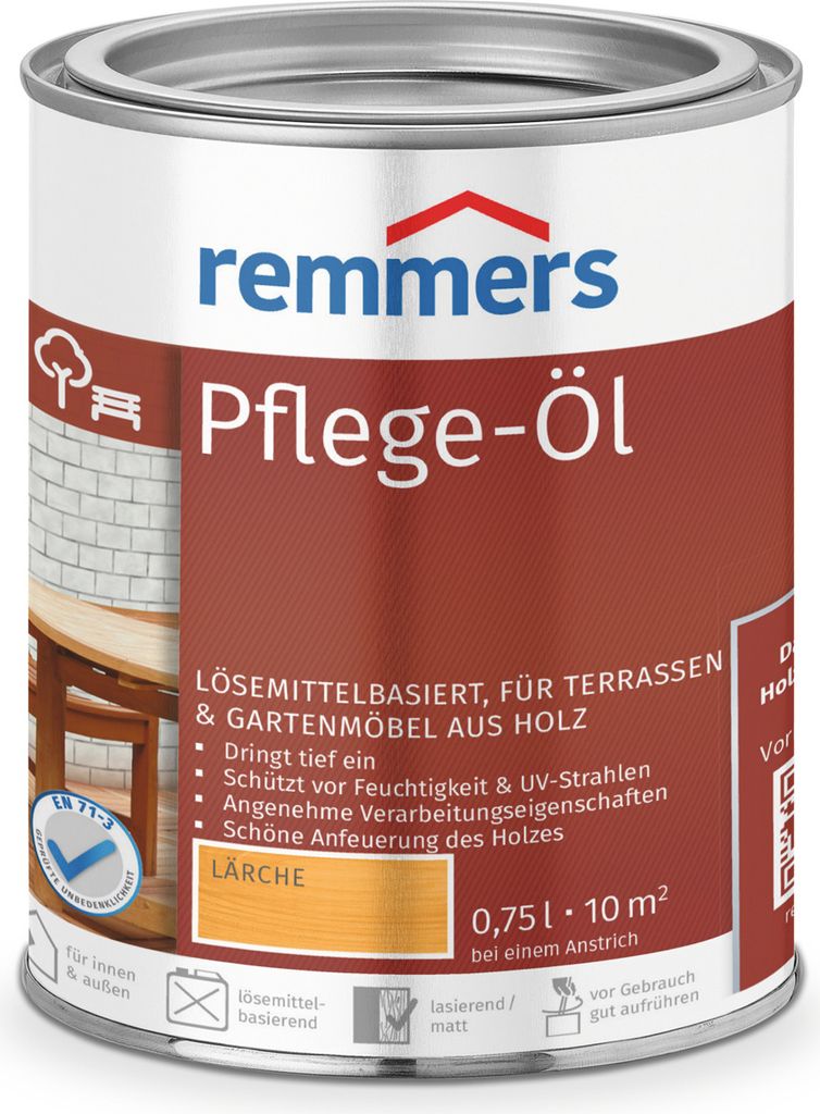 A can of Remmers Pflege-Öl wood oil for terraces and garden furniture.
