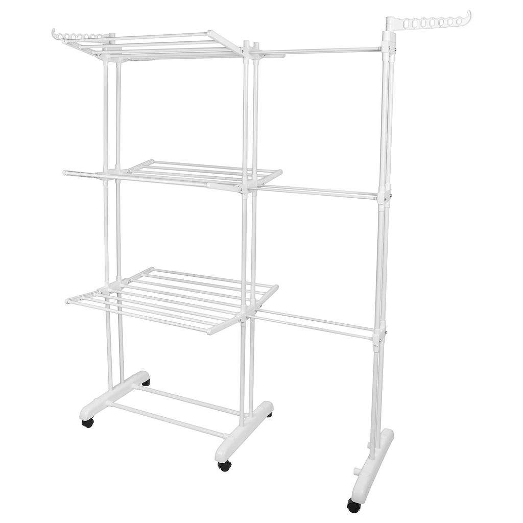 Wäscheständer 3 Ebenen klappbar mobil Wäschetrockner mit Seitenflügel Ausziehbar 75-142.5*64*170cm Weiß