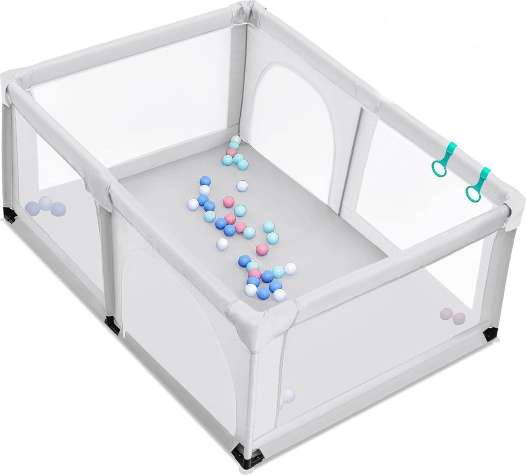 GOPLUS Baby Laufstall mit 50 Spielbällen, Krabbelgitter für Kleinkinder & Säulinge, stabiler Laufgitterzelt mit atmungsaktivem Netz, Reisebett m...