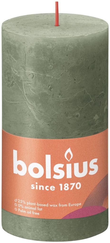 Bolsius Rustik Stumpenkerze frische Olive 130/68mm Produktbild 