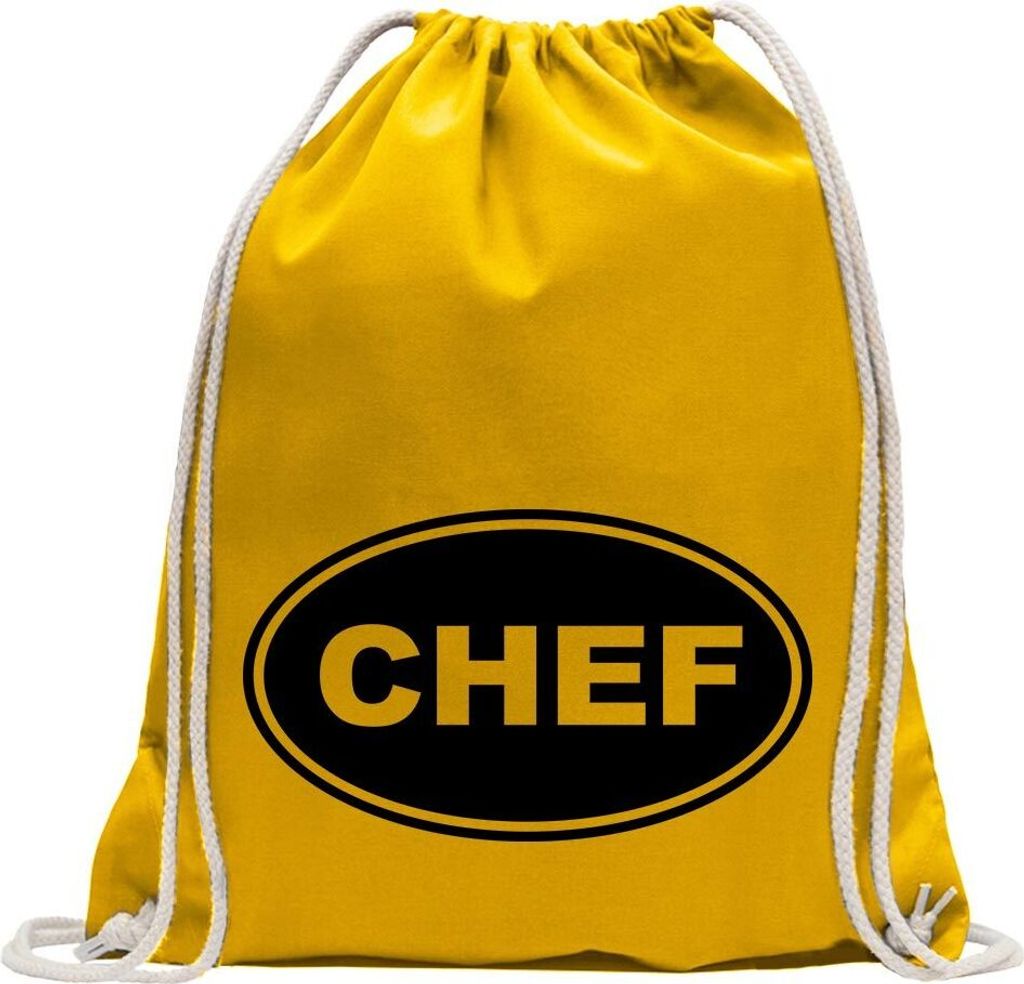 Kiwistar - Turnbeutel - gelb - Chef - Fun Rucksack Sport Beutel Gymsack Baumwolle mit Ziehgurt