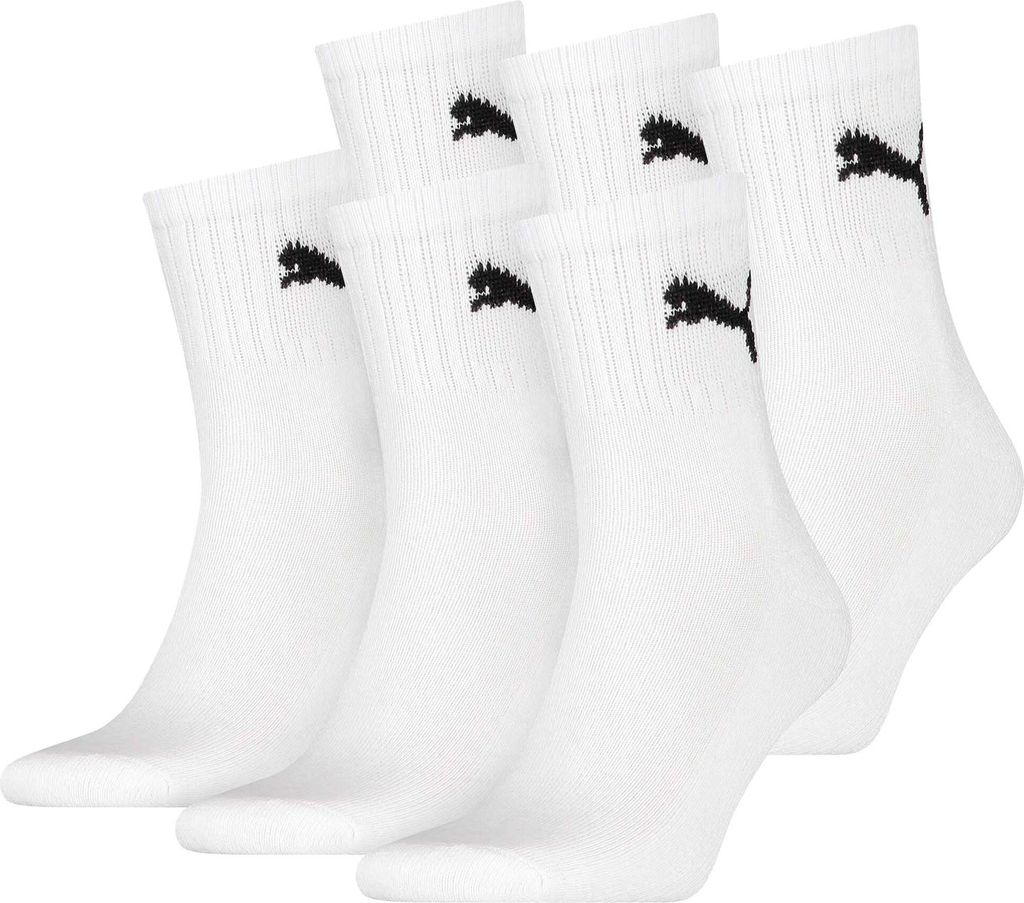 PUMA Uni Sportsocken, 6 Paar - Short Crew Socks, Tennissocken, einfarbig Weiß 35-38