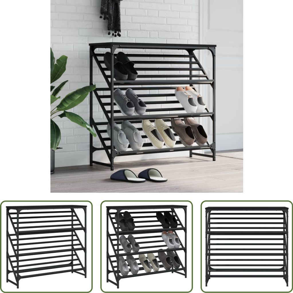 The Living Store Schuhregal Schwarz 90x30x85 cm Holzwerkstoff
