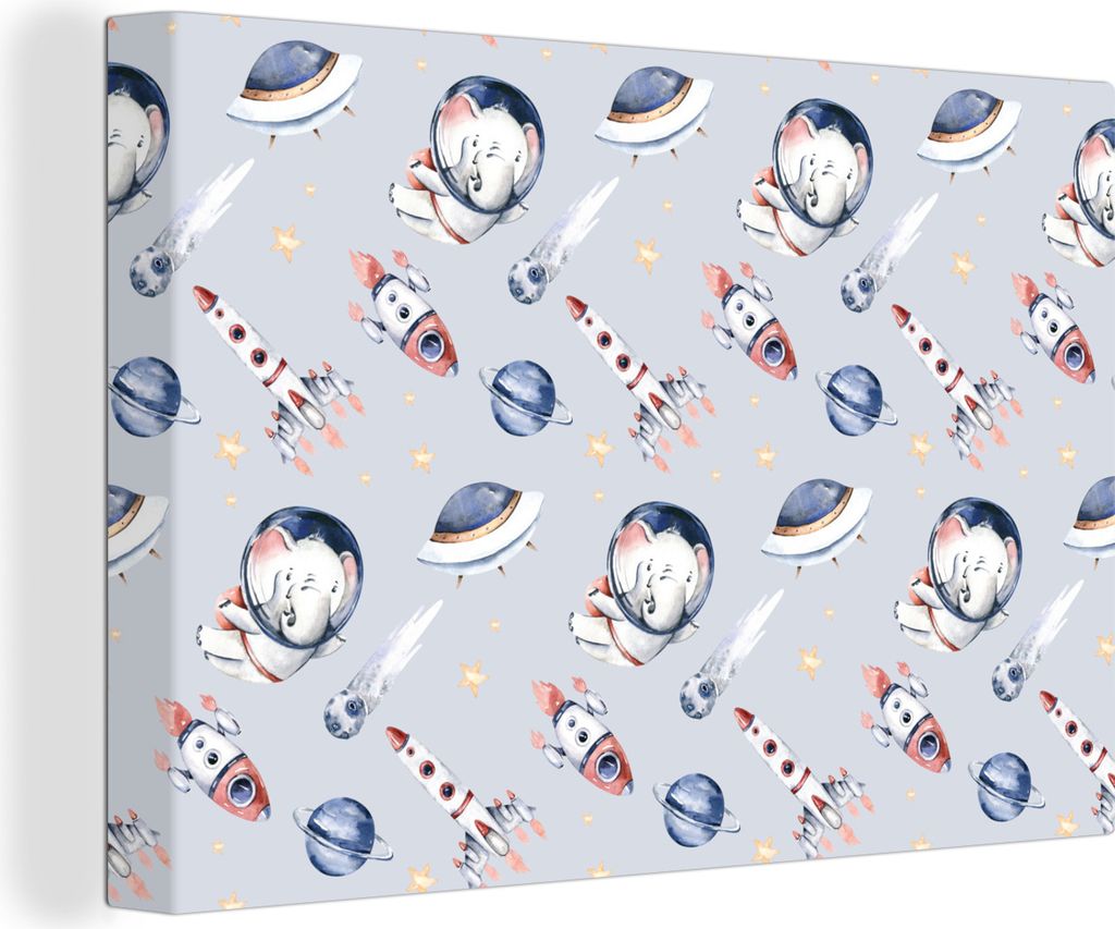 OneMillionCanvasses - Leinwandbilder - 140x90 cm, Muster - Elefant - Rakete - Jungen - Mädchen - Kinder - Mädchen, Wandbilder Kunstdruck Wandde...