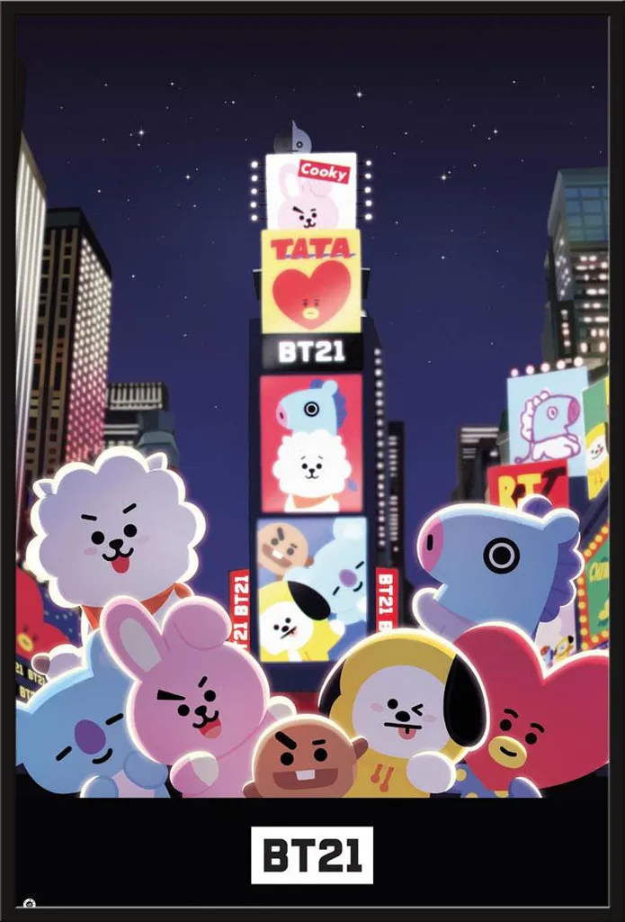 Affiche BT21 Times Square Vitre Acrylique et Cadre Shinsuke Robuste