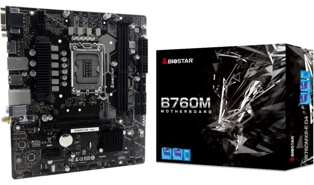 Biostar B760MX2-E D4, Intel, LGA 1700, Intel Core i3, Intel Core i5, Intel Core i7, Intel Core i9, DDR4-SDRAM, 64 GB, DIMM
