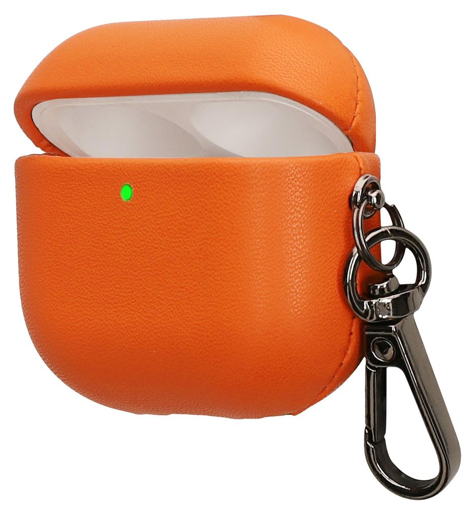 kwmobile Kunstleder Hülle für Apple Airpods 4 Case - Slim Cover mit Karabiner - Kopfhörer Tasche - Etui in Orange