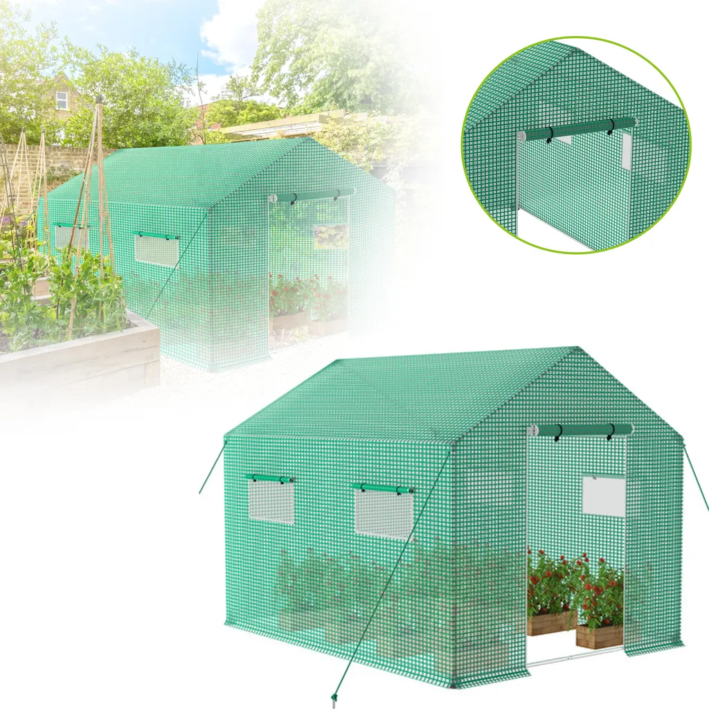 Serre de Tomates 3x2m à Porte Enroulable - Film PE Vert Haute Densité