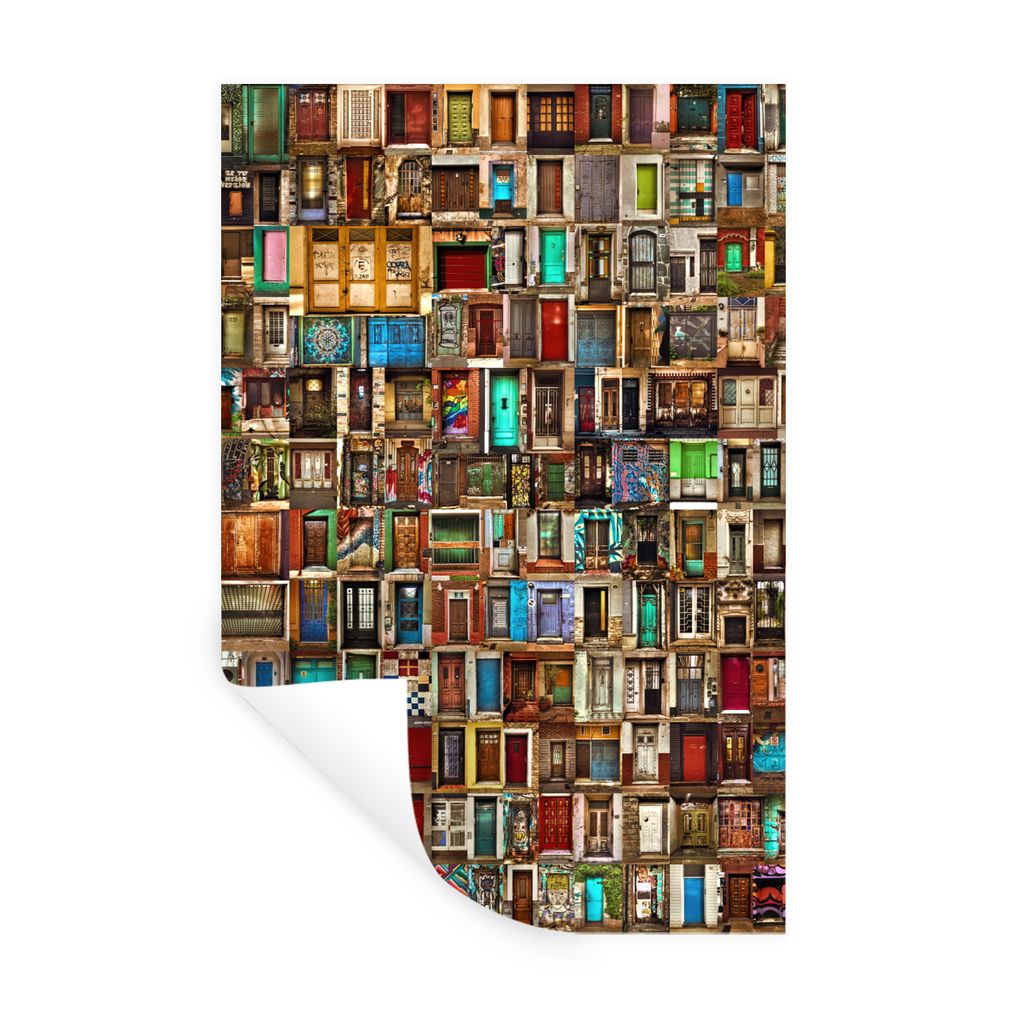 MuchoWow Wandtattoo Wandsticker Wandaufkleber Türen - Bunt - Collage - Architektur 80x120 cm Selbstklebend und Repositionierbar - Repositionierb...