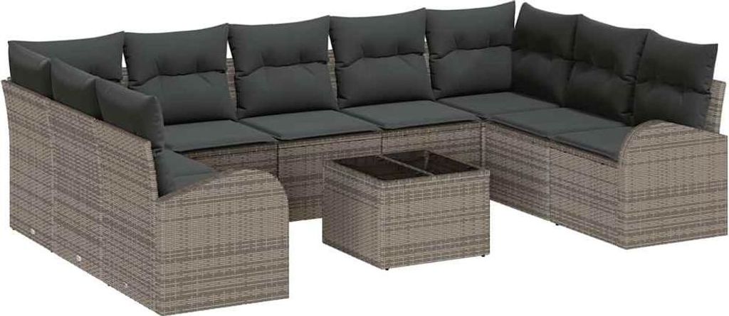 vidaXL Sofa Set mit Kissen 10 pcs Grau Poly Rattan