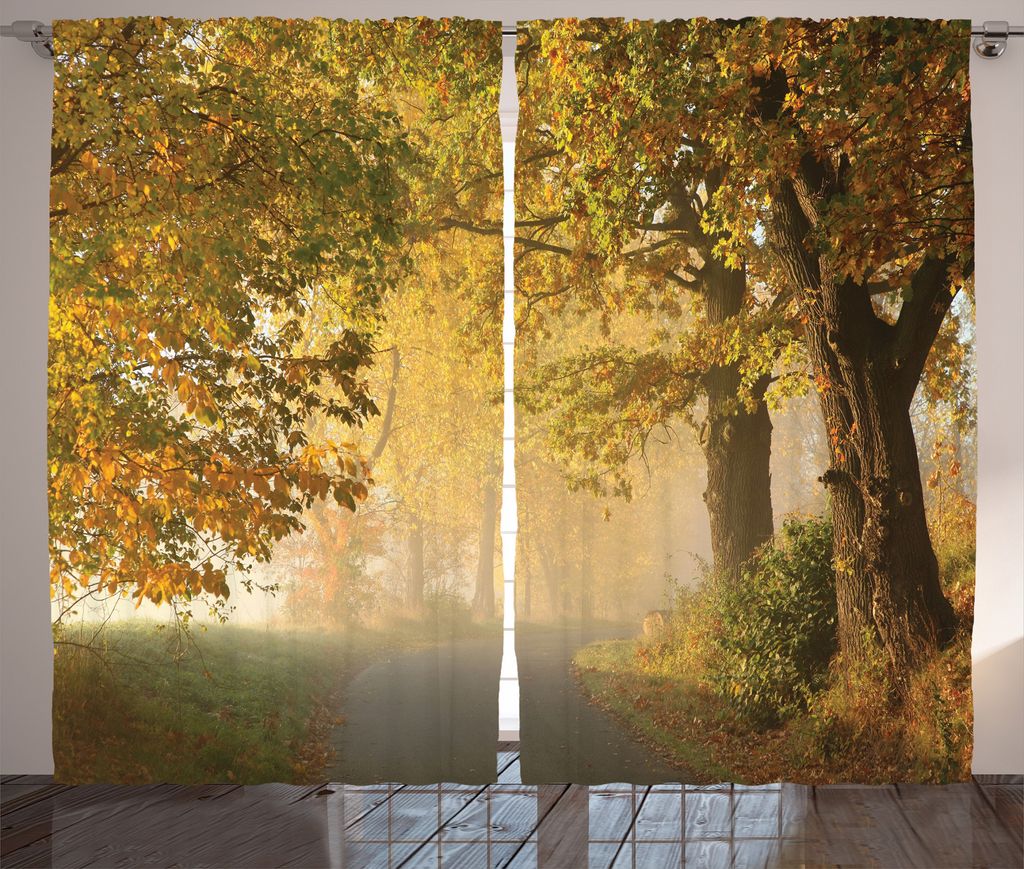 ABAKUHAUS Landschaft Rustikaler Gardine, Misty Autumn Morning, Schlafzimmer Kräuselband Vorhang mit Schlaufen und Haken, 280 x 225 cm, Pale Kaffee...