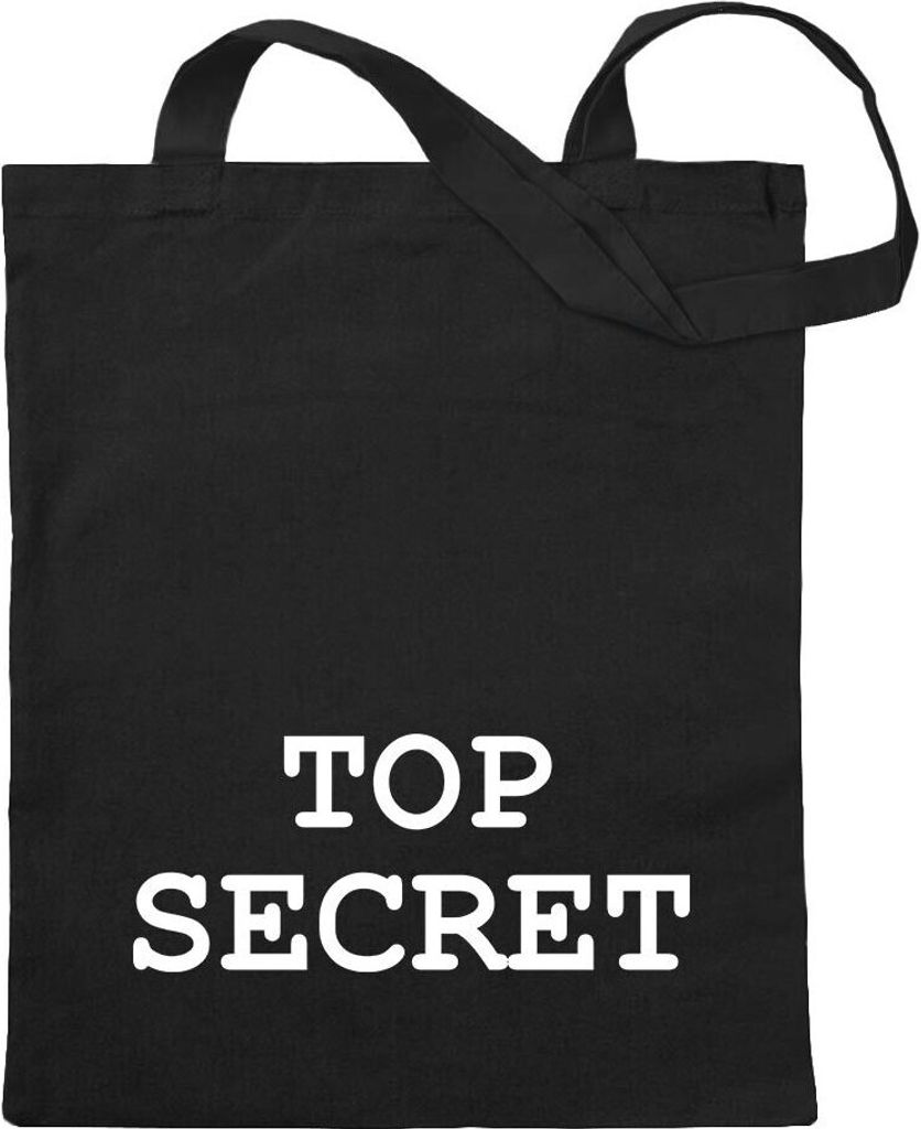 Kiwistar - Baumwolltasche - schwarz - Top Secret - Tragetasche Stoffbeutel Umhängetasche langer Henkel