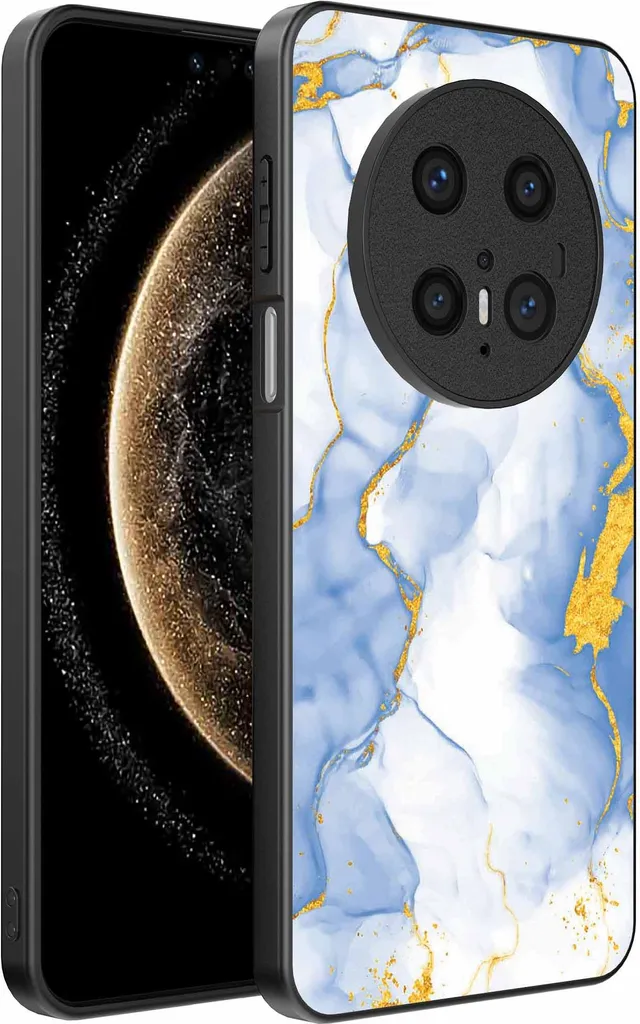 Adatta per Huawei Mate 70 Custodia per telefono con stampa marmo blu chiaro oro - TPU Backcover Case Lightblue Gold Marble Design - Smartphonica