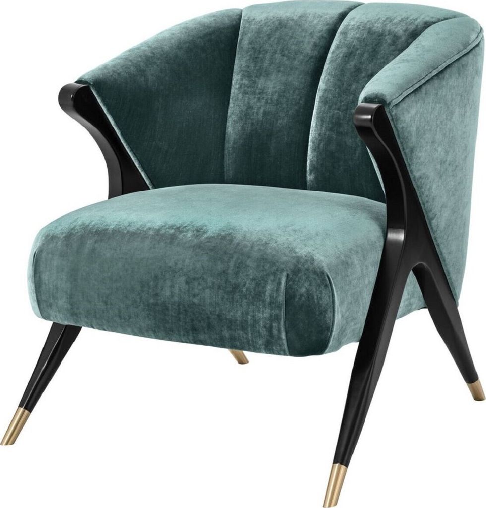 Casa Padrino Designer Sessel Ägäisches Grün / Schwarz / Messingfarben 71,5 x 79,5 x H. 77 cm - Luxus Möbel