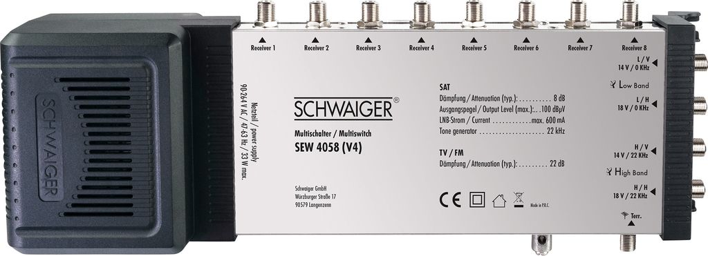 Schwaiger Sat-Multischalter 5 auf 8 Silber Produktbild