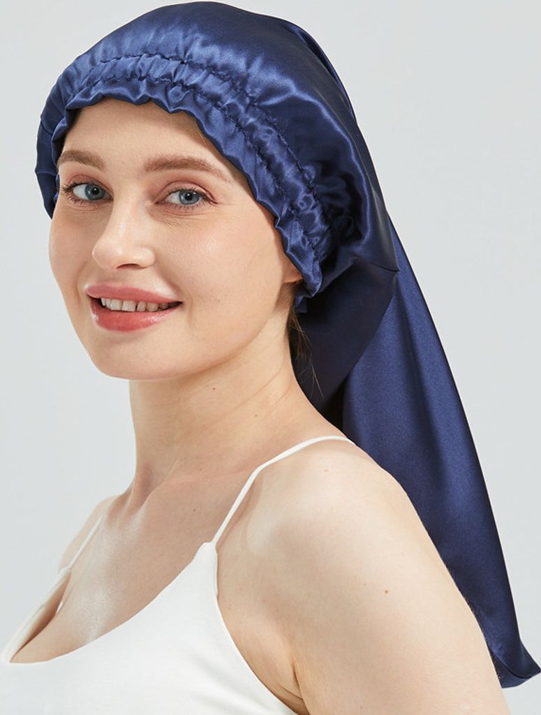 Schlafmütze Aus Maulbeerseide Mit Satin-Futter – Verstellbar (45-81 Cm), Für Lockiges Haar & Dreadlocks, Grau