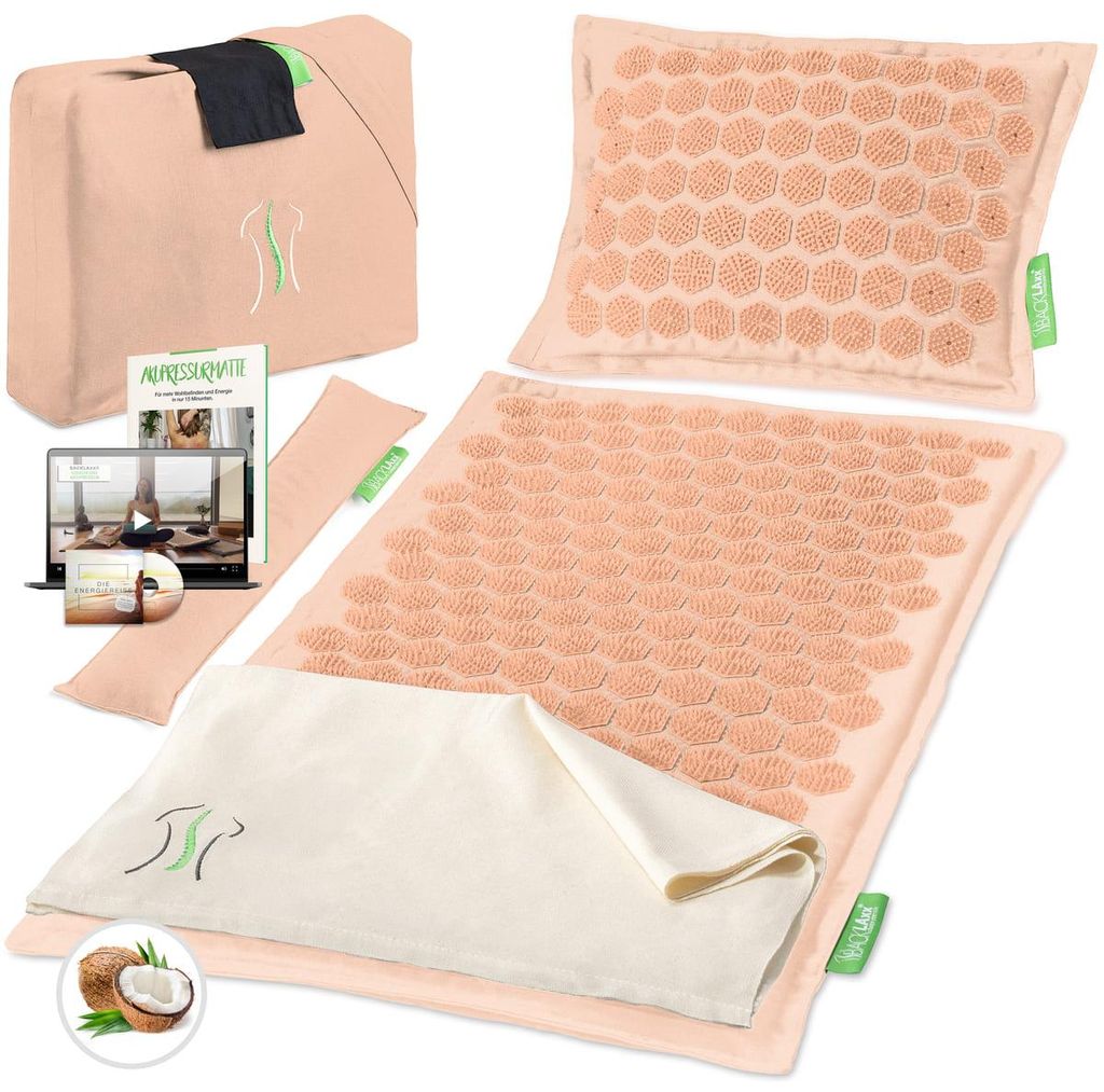 BACKLAxx Akupressur-Set Akupressurmatte Massagematte & Kissen Nadelmatte Akupunktur Pastellrosé