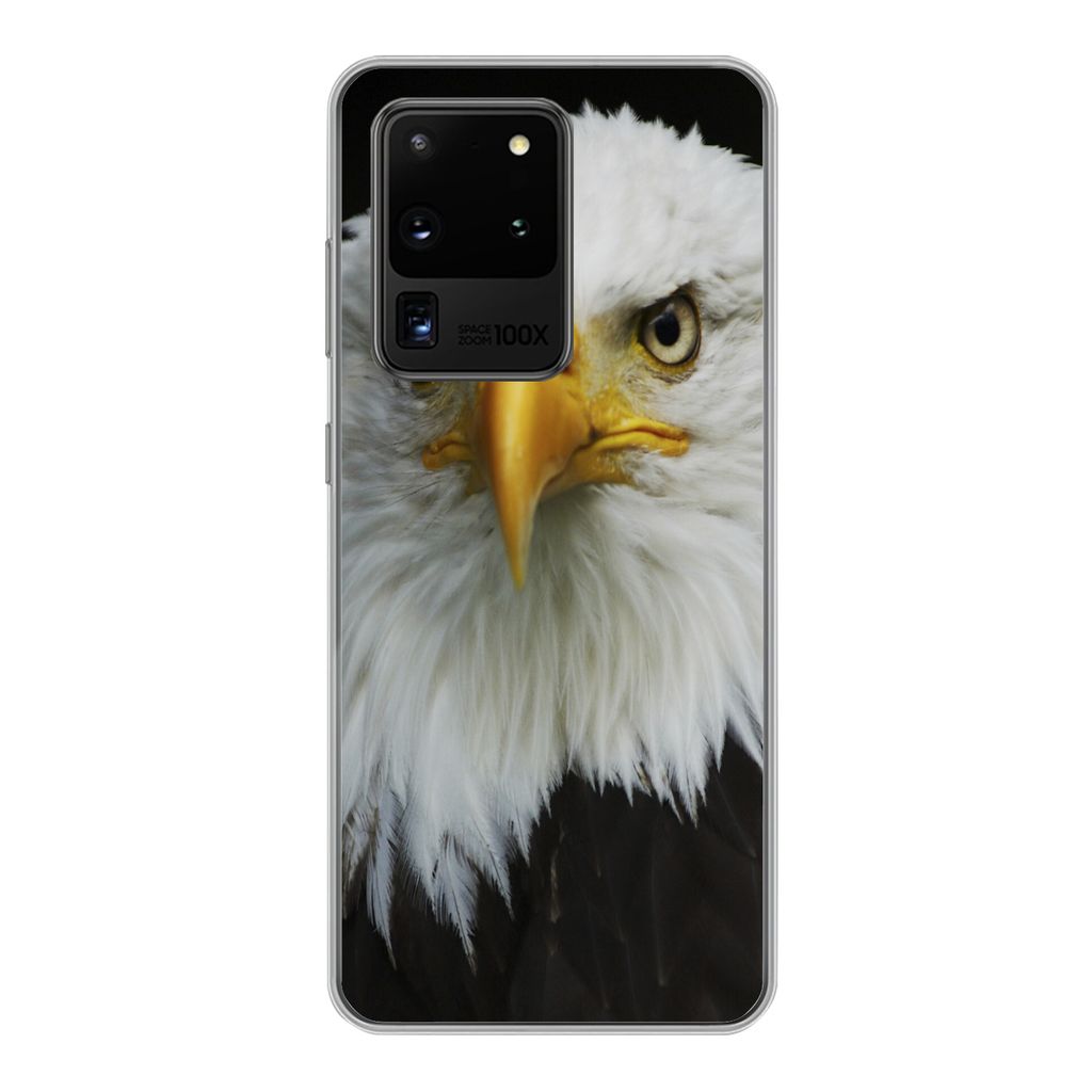 MuchoWow Handyhülle Schutzhülle Hülle für Samsung Galaxy S20 Ultra Adler - Schwarz - Weiß Silikon Softcase Handy Hülle - Karteninhaber