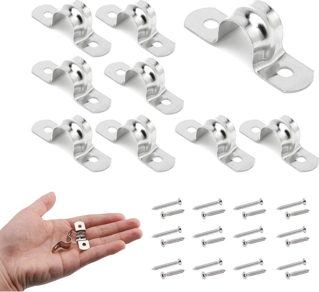 20x Edelstahl Befestigungsschelle 20mm, Metall U-Typ Rohrschelle, Zweiloch Klemmen für Gasrohre, Wasserrohre & Kabel