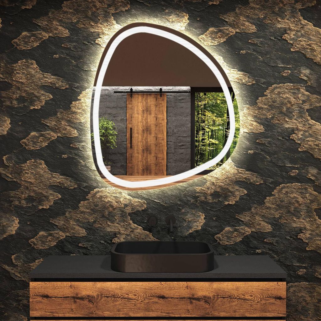 Badezimmerspiegel mit LED-Beleuchtung 94x94 cm – Asymmetrisch, Kaltweiß 7000K, Modern – EGG222