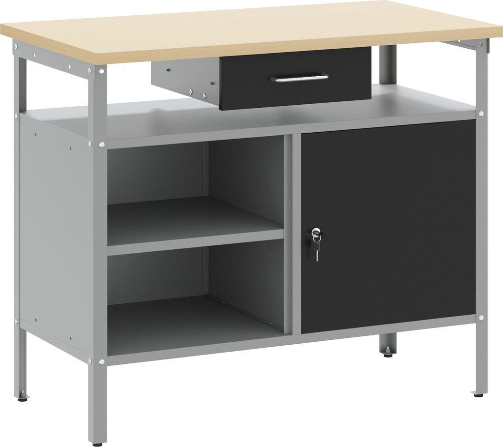 Best Möbel Werkbank mit Abschließbarer Tür Schwarz 100x55x85 cm Stahl - Werkbänke CL80990
