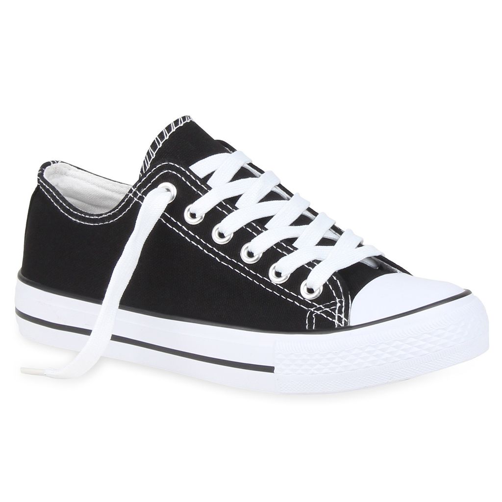 Mytrendshoe Damen Sneakers Sportschuhe Freizeit Schuhe Schnürer 77202, Farbe: Schwarz, Größe: 36