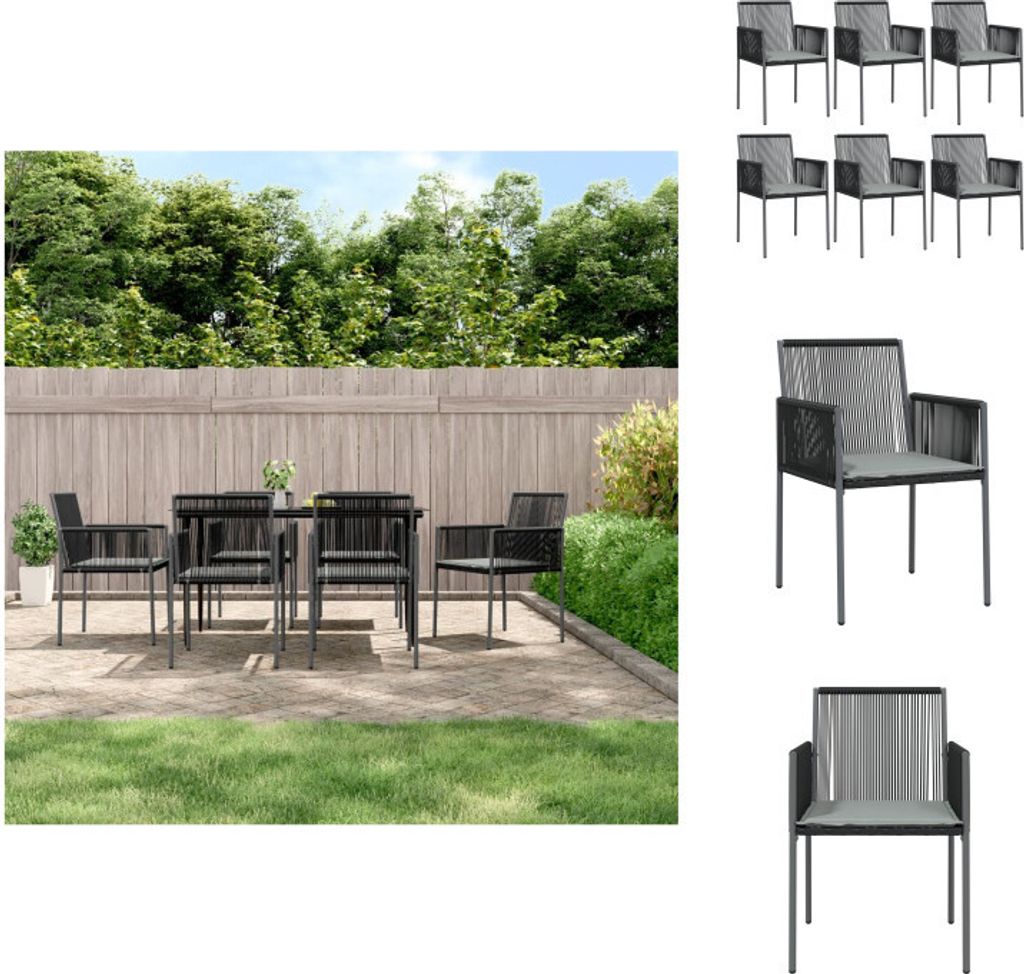 vidaXL Gartenstühle mit Kissen 6 Stk. Schwarz 54x60,5x83,5 cm - Gartenstühle