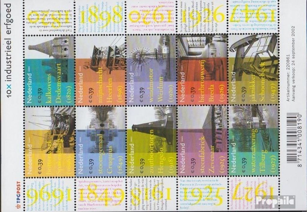 Briefmarken Niederlande 2002 Mi 2033-2042 Kleinbogen (kompl.Ausg.) postfrisch Industrielles Erbe