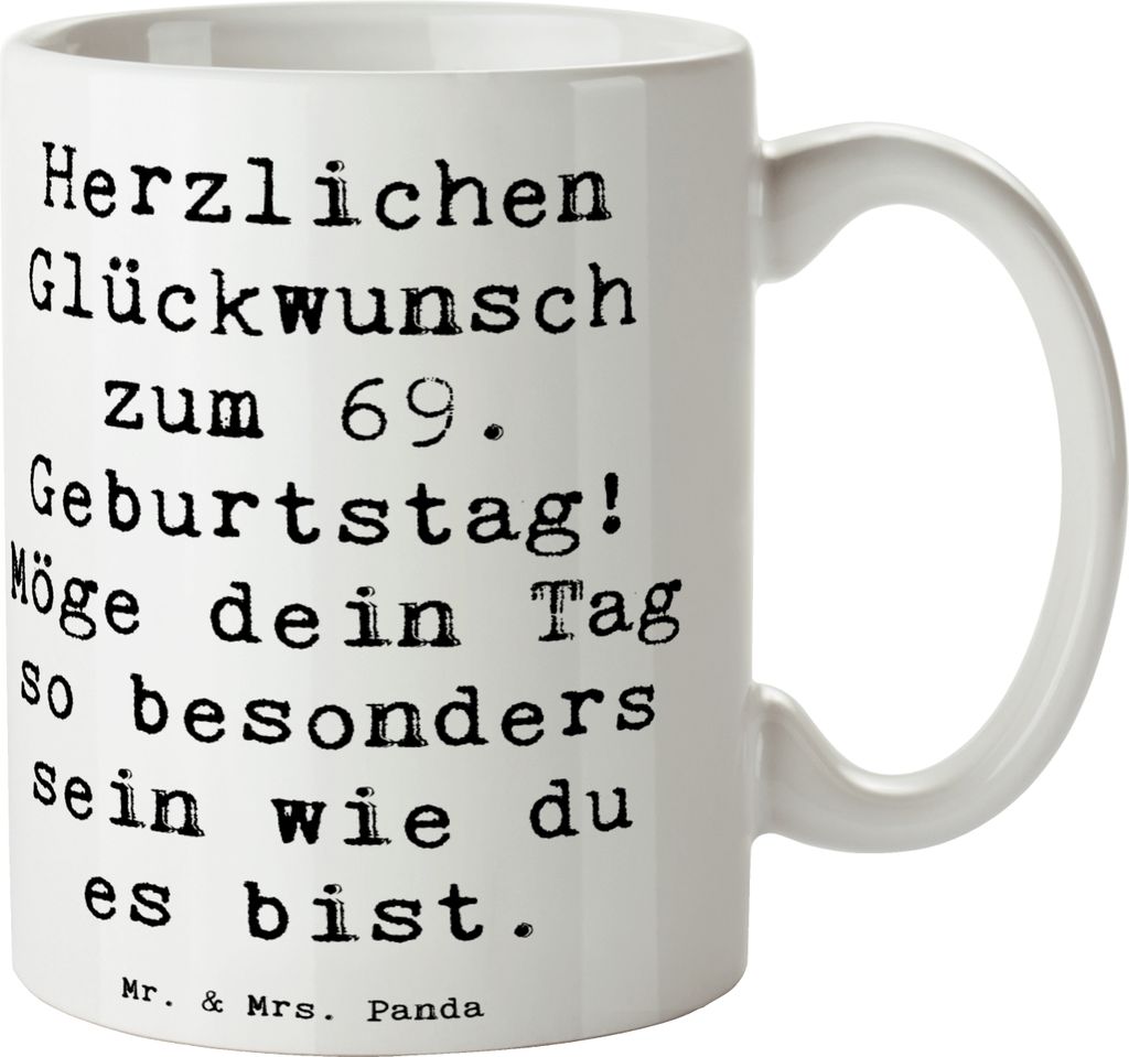 Mr. & Mrs. Panda Kaffeetasse Spruch 69. Geburtstag Besonderer Tag - Weiß - Geschenk, du bist besonders, Geburtstagskarte, Tasse, Jubilar, Trinkbec...