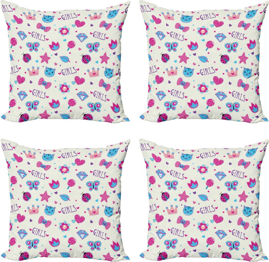 ABAKUHAUS Feminin Kissenbezug Set (4 Stück), Bowtie Marienkäfer Cat Fun, Moderner Doppelseitiger Digitaldruck, 50 cm x 50 cm, Fuchsia und Blau