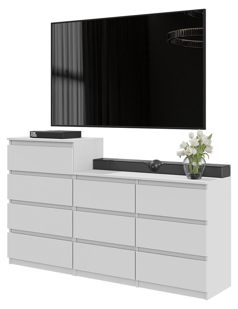 Kommodenset Weiß Matt mit 10 Schubladen (6+4) – Großes Sideboard Set für Schlafzimmer & Wohnzimmer – GABRIEL