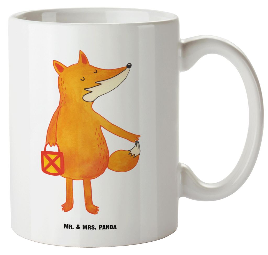 Mr. & Mrs. Panda weisse tasse Fuchs Laterne - Weiß - Geschenk, Sankt Martin, Pott, Keramiktasse, jumbotasse, Große Teetasse, Füchse, Selbstbewus...
