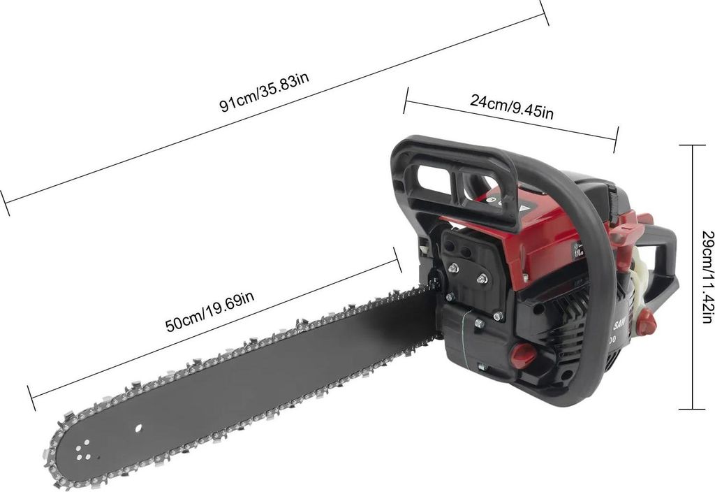 Kettensäge - Benzin 58 cm³ - 2-Takt 2,4 kW - 10.000 U/min - Schwertlänge 50 cm - Schwarz