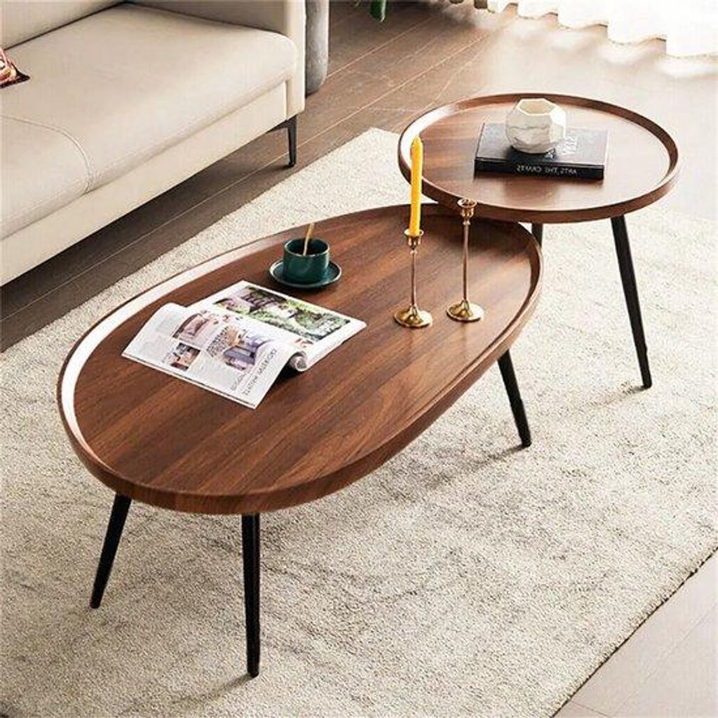 Walnoot-Salontafel-Set-Vintage-Stil-Rund-2er-80x55x38-cm