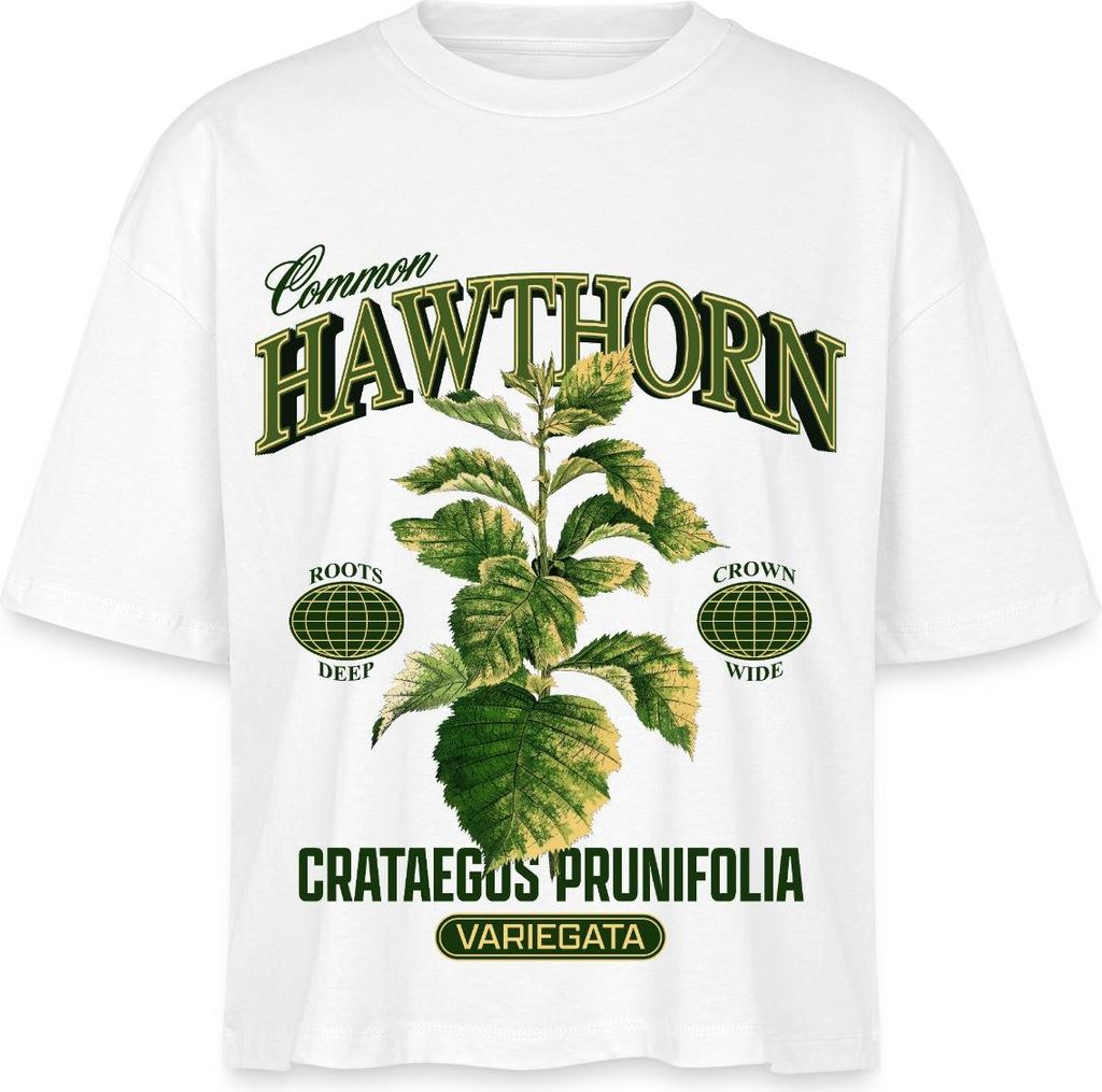Spreadshirt Common Hawthorn Botanical Art Boxy Shirt Damen, XL, Weiß