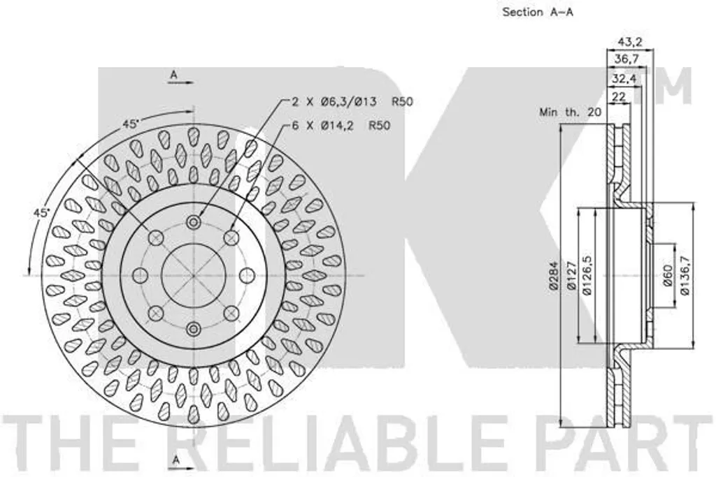 Disque de frein haute sécurité pour Opel Corsa D et Adam NK 312350 x2