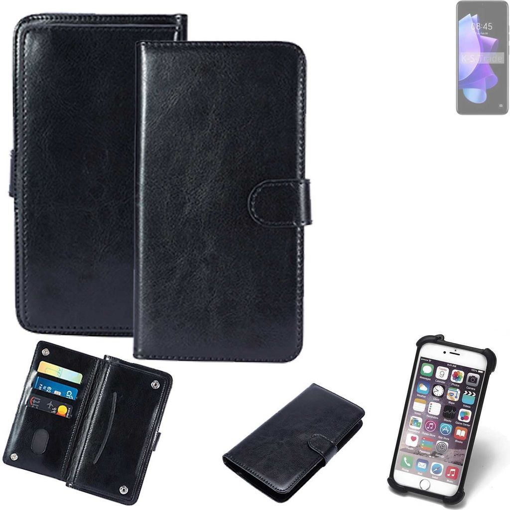K-S-Trade 360° Hülle kompatibel mit Tecno Pop 7 schwarz Kunstleder Case BookCase WalletCase Kunstlederederhülle Handyhülle, Rundumschutz Bumper