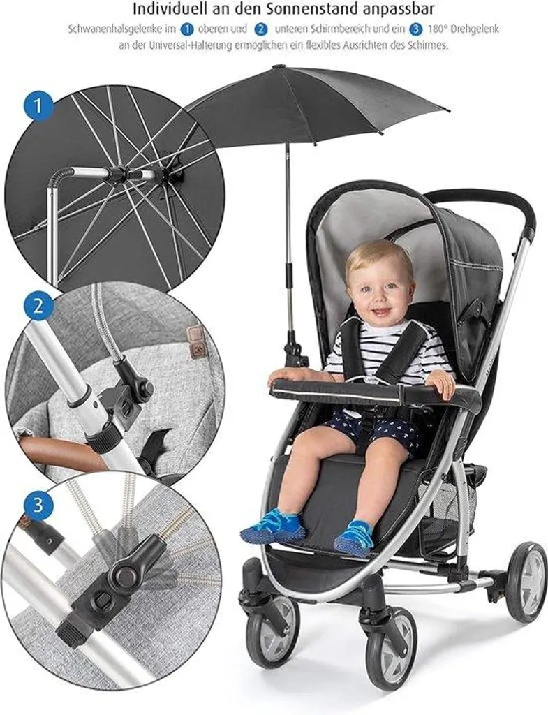 Parasol poussette anti-éblouissement fixe et stable pour sorties été