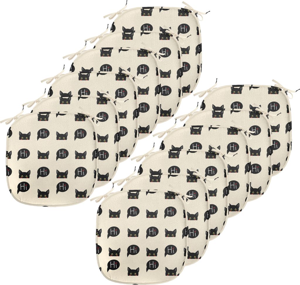 ABAKUHAUS Katze Polster für Esszimmerstühle, Schwarz Kitties sagt Hallo, Dekoratives wasserfestes Kissen mit Riemen für Küchensitze, 40 cm x 40...