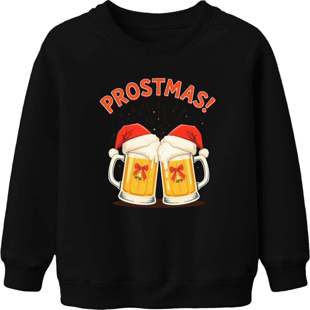 PROSTMAS! Bierkrug Weihnachten Santa Hut Geschenk lustig Uni Kinder Sweatshirt Pullover, Schwarz, 152