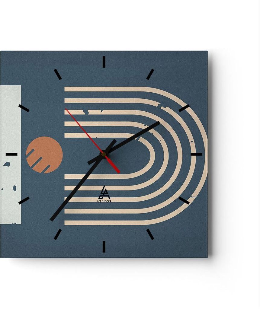 Wanduhr - Quadrat - Glasuhr - Abstraktion Stadion Modern - 30x30cm - Schleichendes Uhrwerk - Lautlos - zum Aufhängen bereit - Dekoration Modern - ...